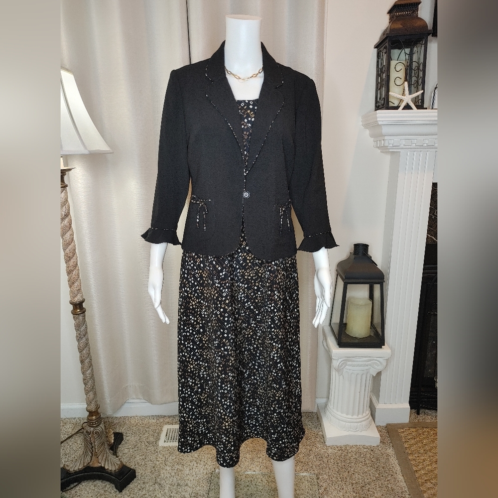 STUDIO 1 PETITE 2 Piece Jacket Dress Set, Black 10P
